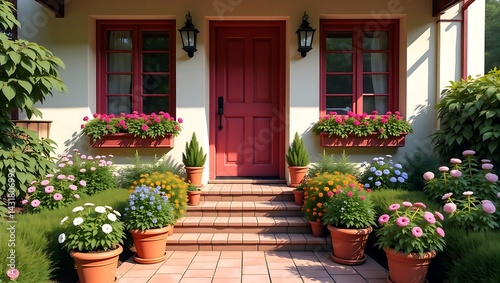 Fototapeta Naklejka Na Ścianę i Meble -  flowers in front of house