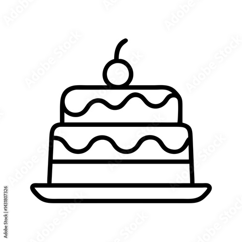 Two tier cake vector icon dessert cake with cherry on top bakery cake shop design element