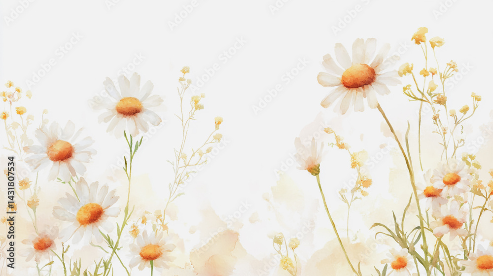 Elegant wedding invitation card background . Minimal hand painted watercolor Chamomile flowers texture template background. Design for wedding, vip cover, poster, rsvp moderncard.Valentine's Day Elegant wedding invitation card background . Minimal hand painted watercolor Chamomile flowers texture template background. Design for wedding, vip cover, poster, rsvp moderncard.Valentine's Day