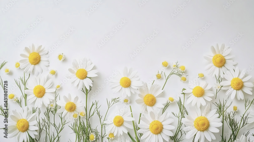 Fototapeta premium Elegant wedding invitation card background . Minimal hand painted watercolor Chamomile flowers texture template background. Design for wedding, vip cover, poster, rsvp moderncard.Valentine's Day