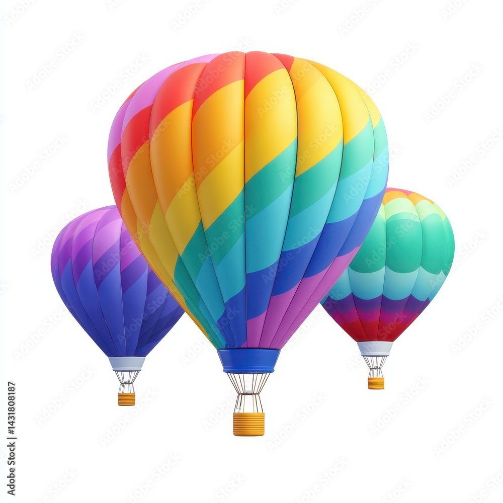 Naklejka premium Colorful hot air balloons in rainbow pattern on white background