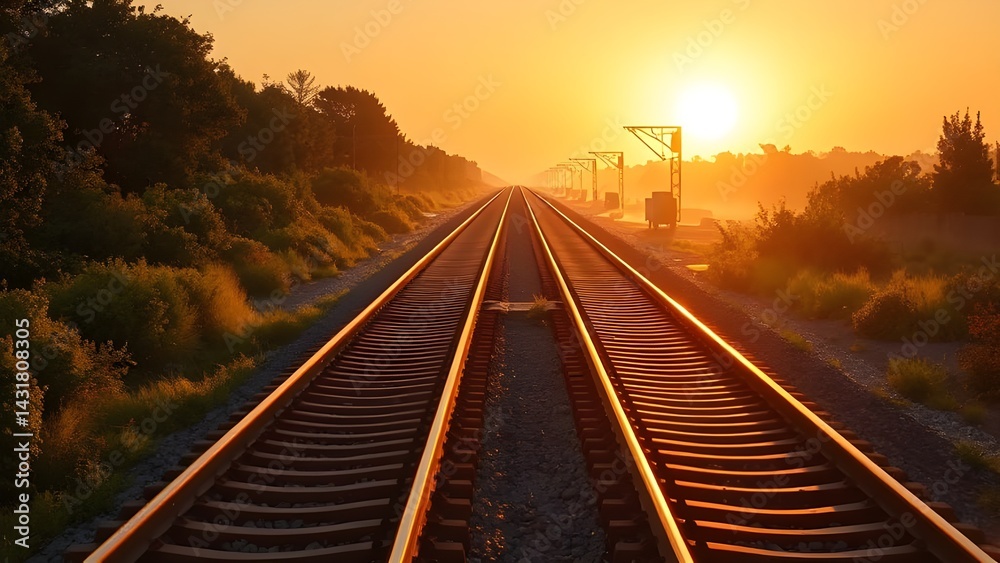 Empty Railroad Tracks Stretching Toward Horizon Where Sun Meets Earth at Dusk
Empty Railroad Tracks Stretching Toward Horizon Where Sun Meets Earth at Dusk