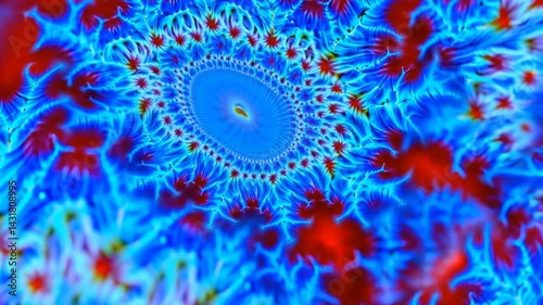 Mesmerizing Fractal Cloud Animation with Swirling Blue and Red Patterns