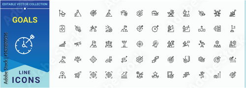 Goals line icon set. Aims icon. Thin linear style icons. Related to success, achieve, achievement, win, target and more. Vector illustration. Pixel perfect.