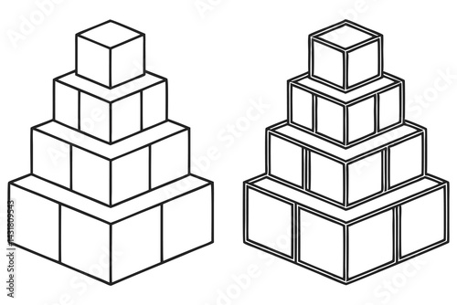 Isometric Cubes in Black Outline Stacking Isolated on White Design Element