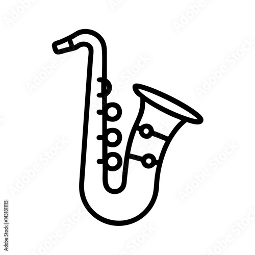 Saxophone outline vector illustration, jazz music instrument, musical equipment for performance and concert
