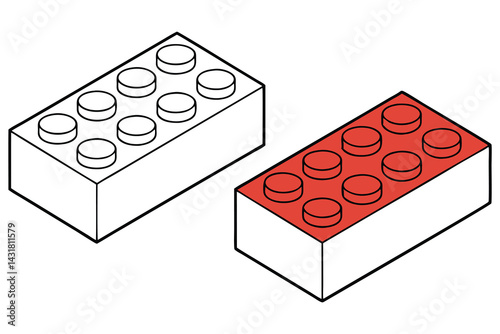 Isometric Building Brick White Red Pieces Toy Block on Transparent Background