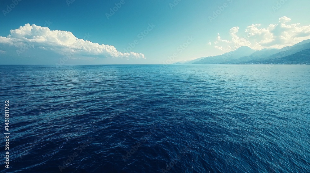 Fototapeta premium The ocean is calm and blue, with no clouds in the sky