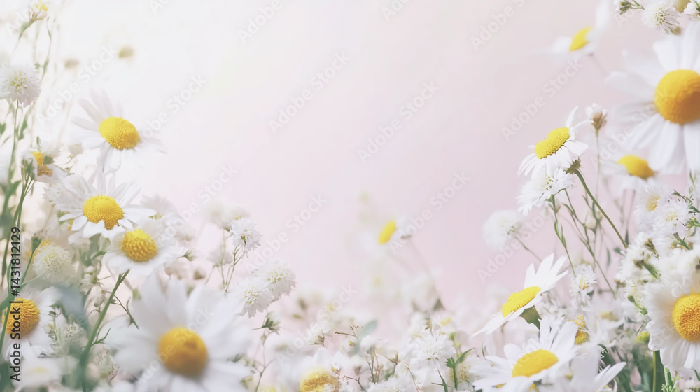 Elegant wedding invitation card background . Minimal hand painted watercolor Chamomile flowers texture template background. Design for wedding, vip cover, poster, rsvp moderncard.Valentine's Day