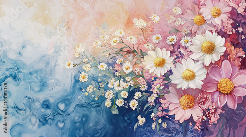 Wallpaper Mural Elegant wedding invitation card background . Minimal hand painted watercolor Chamomile flowers texture template background. Design for wedding, vip cover, poster, rsvp moderncard.Valentine's Day Torontodigital.ca