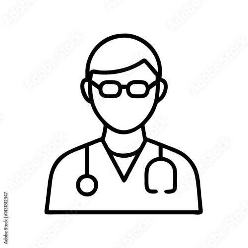 Doctor icon vector graphic design, healthcare professional with stethoscope and glasses outline