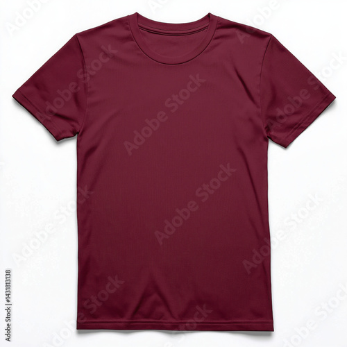 Plain maroon t-shirt classic fashion basic mockup isolated on white background