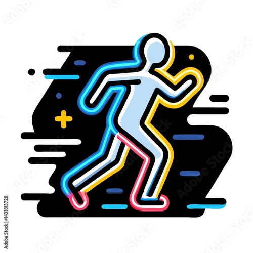 Neon glowing running man