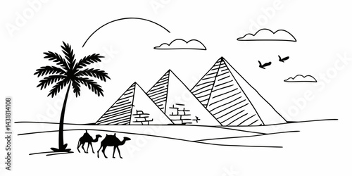 Pyramids of Giza Silhouette – Iconic Egyptian Landmark Illustration

