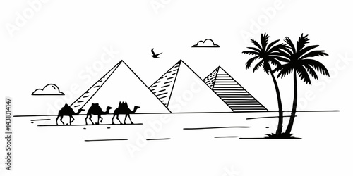 Pyramids of Giza Silhouette – Iconic Egyptian Landmark Illustration

