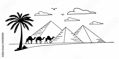 Pyramids of Giza Silhouette – Iconic Egyptian Landmark Illustration

