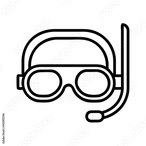 Snorkel gear vector icon, diving mask with tube outline drawing for summer vacation design 90