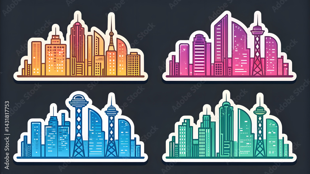 Fototapeta premium Set sticker designs futuristic