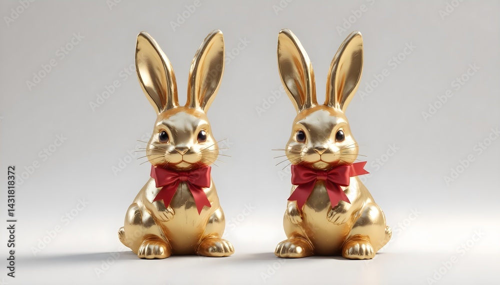 Fototapeta premium Golden Easter Bunny with Red Bow