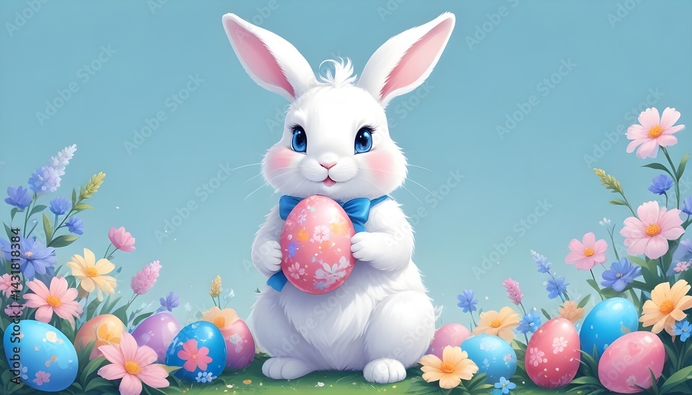 Fototapeta premium Cute Easter Bunny Holding Colorful Egg