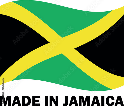 Made in Jamaica with waving flag . Jamaica product label icon . Vector illustration