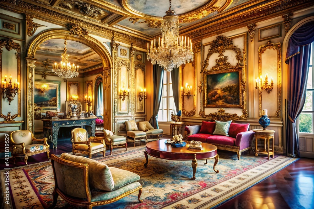 Obraz premium Parisian Opulence: Antique-Filled Apartment in Bold Colors - Tilt-Shift Photography