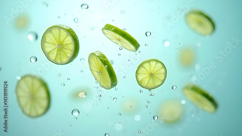 Fresh lime slices floating in sparkling water  © Visual Verse