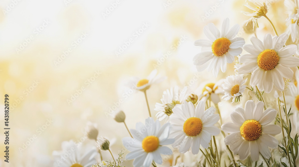 Obraz premium Elegant wedding invitation card background . Minimal hand painted watercolor Chamomile flowers texture template background. Design for wedding, vip cover, poster, rsvp moderncard.Valentine's Day