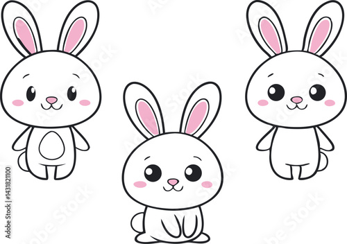 Cute Cartoon Rabbits. Adorable Bunny Illustrations.  