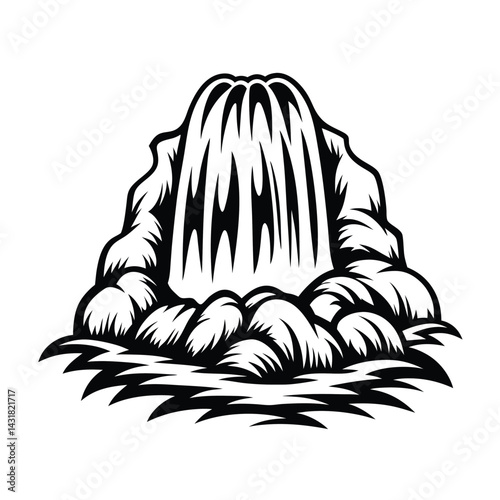 Silhouette Waterfall Cascading Water Feature on Bold Black and White Style