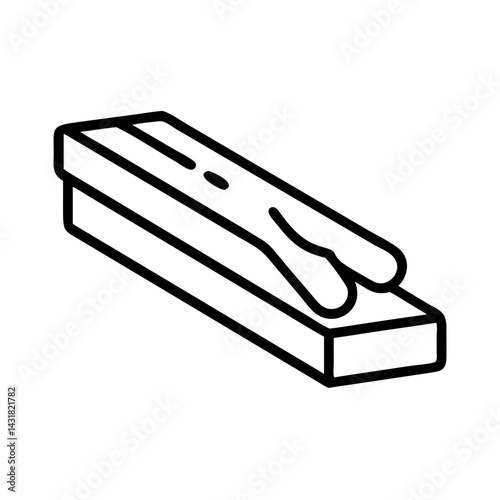 Isolated black outline of a wooden box with two wooden sticks vector illustration design element