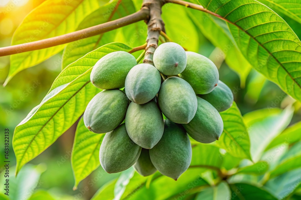 Pawpaw Tree Fruiting Branch, Close-up, Rule of Thirds Composition, Organic Farming