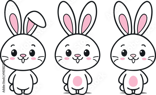 Cute Cartoon Rabbits. Adorable Bunny Illustrations.  