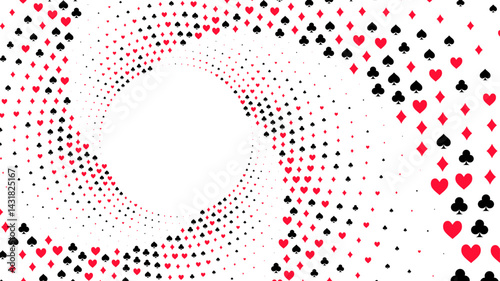 Abstract background with symbols of playing cards spades hearts diamonds clubs.