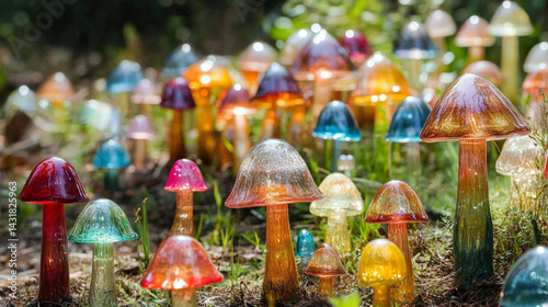 Glass Mushroom Garden A Whimsical Display of Colorful Textured Glass Sculptures