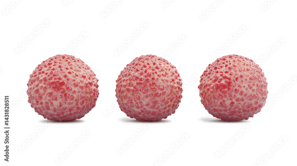 Three small red fruits with white spots Three small red fruits with white spots
