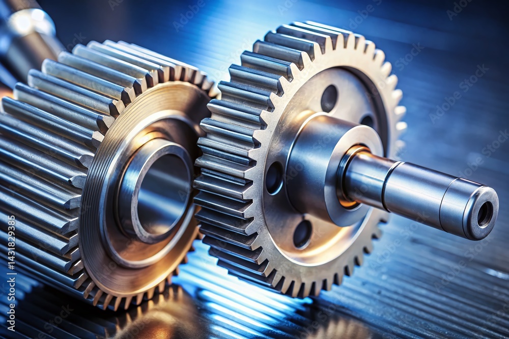 Precision Rack and Pinion Gear Mechanism: Close-up Industrial Engineering Stock Photo