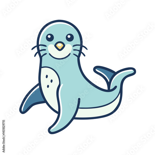Sea lion cartoon icon, ocean animal in soft blue for zoo theme