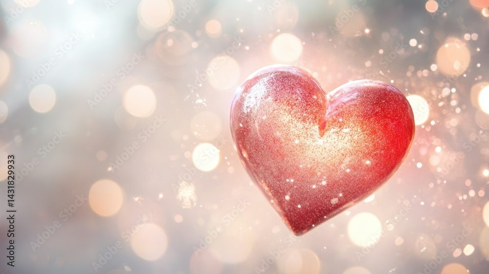 A sparkling red heart against a soft, blurred background with bokeh lights. A sparkling red heart against a soft, blurred background with bokeh lights.