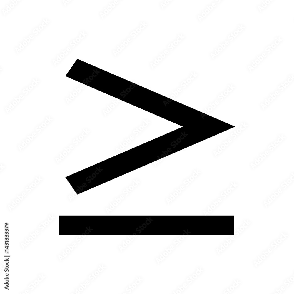 Greater than or equal to symbol represented by a black angle and a black horizontal line below it Greater than or equal to symbol represented by a black angle and a black horizontal line below it
