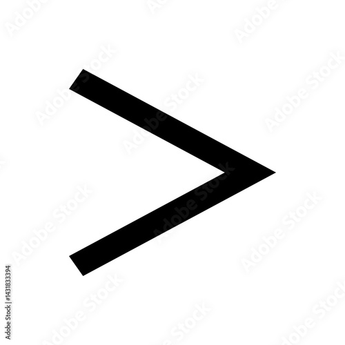 A bold black greater than symbol angled on a white background creating a simple mathematical illustration