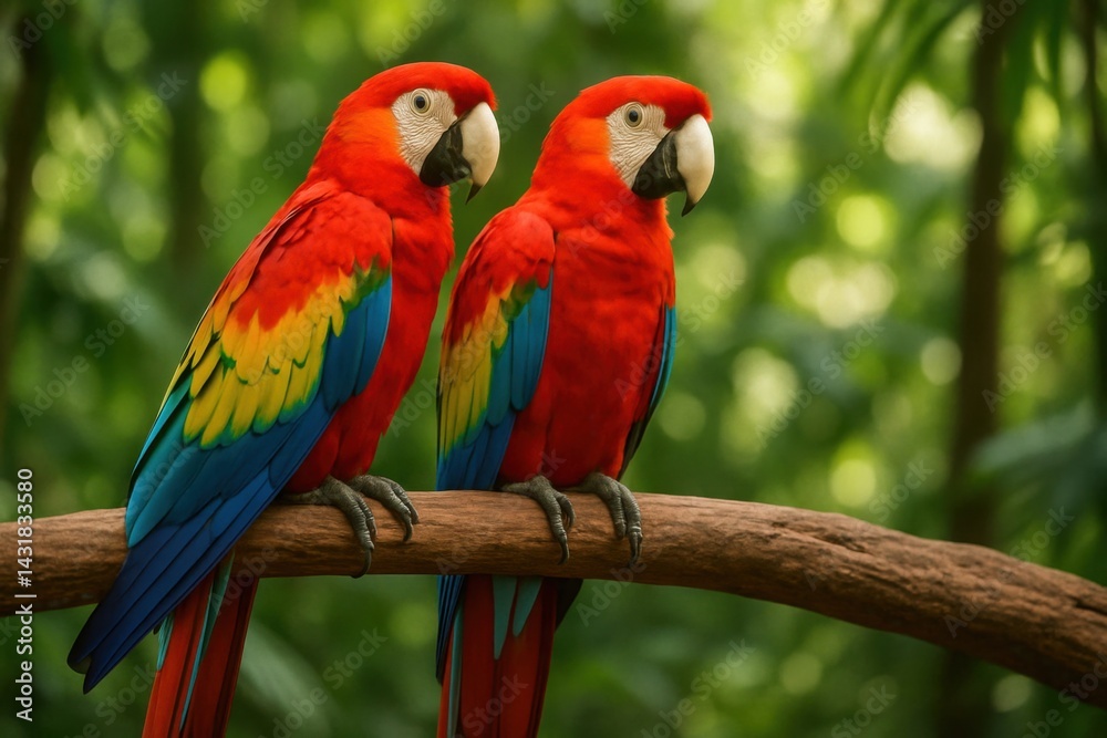 Scarlet macaw couple perched on a tree branch Scarlet macaw couple perched on a tree branch