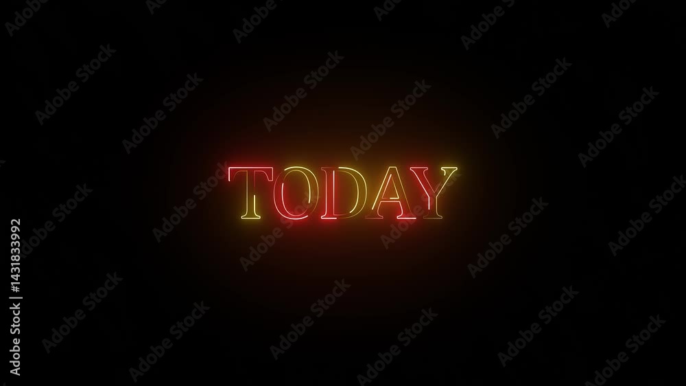 today symbol. concept words today bright glowing neon effects, vibrant and colorful text animation on transparent background. text Today. Metallic text shimmers in two colors on a black background