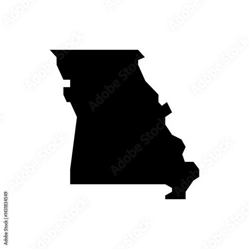 A simple black silhouette of the state of missouri against a white background in a vector format