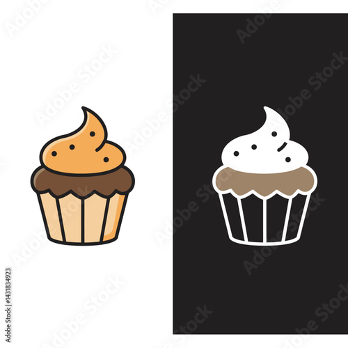Different cartoon cupcakes set. Delicious muffins collection. Cupcake with chocolate, pink cream, cherry, strawberry 