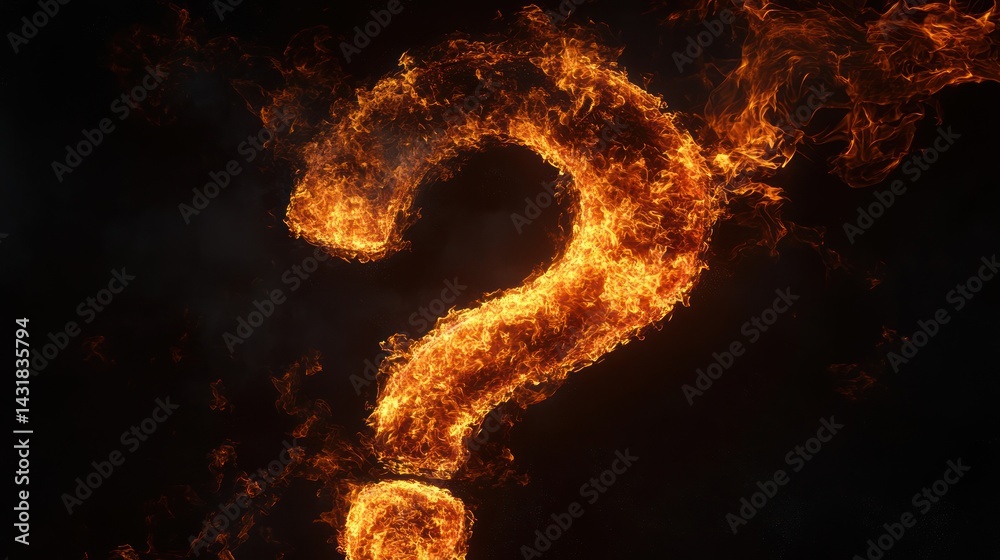 Fiery question mark, dark background, abstract concept, website banner Fiery question mark, dark background, abstract concept, website banner