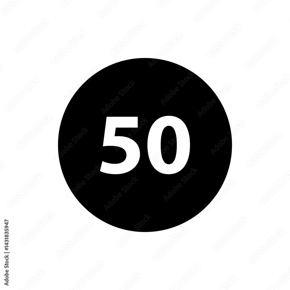 A black circle containing the white number fifty centered inside on a plain white background simple design A black circle containing the white number fifty centered inside on a plain white background simple design