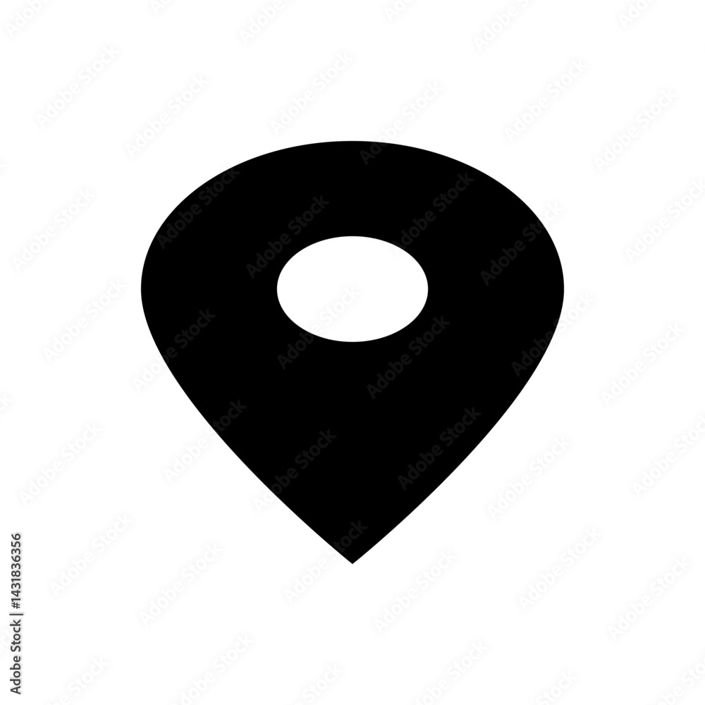 Illustration of a simple black map marker icon with a circular cutout on a white background image Illustration of a simple black map marker icon with a circular cutout on a white background image