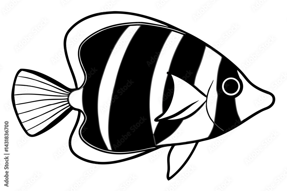 Obraz premium Sea Fish Vector Line Art – Cute Cartoon Clipart, Logo Icon, Minimal Illustration on White Background