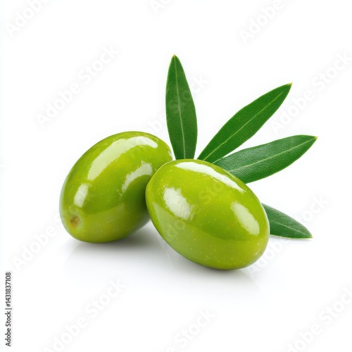 Wallpaper Mural Two green olives with leaves isolated on white background Torontodigital.ca
